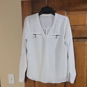 Maurices White V-Neck Blouse with Zipper Details